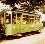 Der Trammotorwagen Be 2/2 Nr.151 Linie 2 in der viel benutzen Abstellanlage in Kleinhüningen, 1970