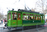 Der Oldtimer-Trammotorwagen Be2/2 Nr. 163 an der Haltestelle Stadttheater als Fasnachts-Comite-Unterkunft 2018 