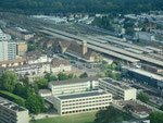 Der Badische Bahnhof. Im vordergrund das Sandgruben-Schulhaus, Mai 2018