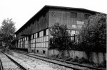 Die Lagerhalle der BLG (Basler Lagerhaus-Gesellschaft) im DB-Areal in der Erlenmatt, 1983