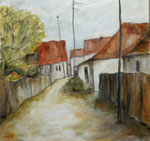 Dorfstraße in  Siebenbürgen, 2018, Öl auf Leinwand, 50x50cm, verkauft