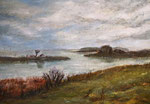 Blick zum Bodden, Rügen 2019, Öl /Collage auf Leinwand, verkauft 