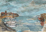 Im Hafen, Dänemark 2020, Mischtechnik auf Karton ,verkauft