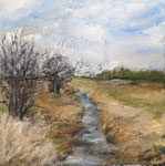 Weiden am Bach, 2020, MT auf Leinwand, 20x20 cm, verkauft