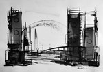 Ponte del porto - Disegno a china, 1970