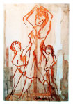 Madre e figli - Disegno a china, 1969