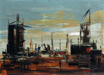Cantiere navale (Monfalcone) - Olio su compensato, 1970