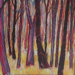 alain robet colorful trees 2 pastels à l'huile sur carton 20X20cm