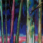 alain robet colorful trees 4 pastels à l'huile sur carton 20X20cm