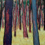 alain robet colorful trees 1 pastels à l'huile sur carton 20X20cm
