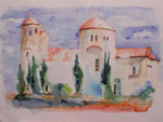 Kirche im Idagebirge, Aquarell 31x41, TW