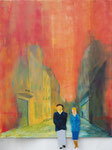 Irgendwo Irgendwer Irgendwie. Acryl auf Keilrahmen 80 x 100, variabel positionierbare Figuren. € 320