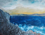 an der Steilküste, Resin,Cracklepaste und Farben auf Holzplatte 50x60 cm 340 €