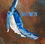up and down I , Acryl auf Metall 30x30 cm , in weissem Rahmen 50x50 cm, 280 Euro