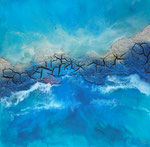 Gischt an der Felswand, Farbe und Resin 60x60cm 280 Euro
