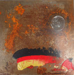 Bad moon rising, Mischtechnik auf Metallplatte 30x30 cm in Rahmen 50x50 cm, € 280
