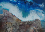 Felsen und Gischt, mixed media, Sumpfkalk u. Resin auf Keilr.50x70cm 370 Euro