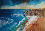 imaginäre Strandlandschaft, mixed media auf Holzplatte 70x100 cm 540 Euro