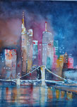 Frankf. am M. Blick auf Brücke, Aquarell 31x41 cm 195 Euro ungerahmt