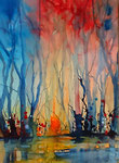 magischer Wald, 56x76 cm auf Papier, 290 Euro mit  Rahmen 60x80 cm