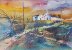 Wolken ziehen auf, Aquarell Mischtechnik auf Papier, 36x51 cm, 175  Euro ohne Rahmen, weissem Rahmen 50x70 cm 210 Euro