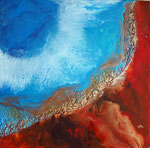 red flag beach, Mischtechnik mit Resin, 70x70 cmvergeben