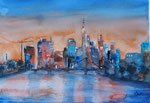 Frankfurt am M. Skyline , Aquarell 36x51 cm, 220 Euro ungerahmt