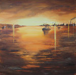 Sonnenuntergang am Hafen, Acryl auf Keilrahmen, 80x80 cm, vergeben