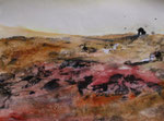 karges Land, Mischtechnik auf Papier, 25x32 cm, Kursarbeit B. KLimmer 50 Euro