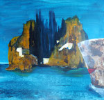 Böcklin Island one way, Acryl auf Keilr. 80x80 cm, 330 Euro
