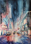 nächtliche Straßenszenerie, Aquarell auf Papier 36x51 cm, 240 € ohne R 