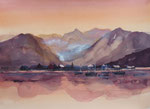 Dorf am See, 30x40 cm, 95 Euro ohne Rahmen, Kursarbeit B. Klimmer