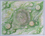 Saturnreturn - Acryl und Mixed Media auf Faserplatte im Schattenfugenrahmen - verkauft
