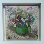 Bauernblumenstrauß 30 x 30 Öl  im Schattenfugenrahmen - verkauft