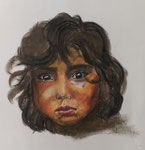Traurig - Ölkreide auf Papier in Passepartout 50 x 50 (Bildausschnitt 30 x 30) - 120,- Euro