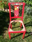 chaise art déco, peinture à l'huile rouge cadmium et couleurs vives pour la sculpture ornementale, finition cirée