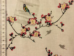 Wachstuch glänzend (Weiß mit Blumen und Vogel im Käfig)