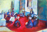Hommage an Slevogts Bild Vorlesung in einer Moschee in Kairo (Acryl auf Papier, 40,5 x 30 cm)