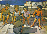 Bimbi in ozio, 1974   Olio su tela,  cm.  70 x 50 