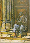 Vecchio sul sagrato,  1973  Olio su tela,  cm. 50x 70