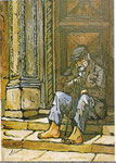 Vecchio sul sagrato, 1973 Olio su tela, cm. 50x 70