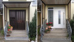 Links: alte Aluminium-Haustüre,      Rechts: neue Aluminium-Haustüre mit thermisch getrenntem Profil, Glasfüllung und Design individuell zu gestalten