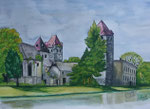 Schlossruine Pottendorf,Tusche-Aquarellstift,25x35,2021