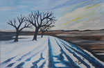 Streuobstwiese im Winter, Aquarellstift, 20x30, 2021