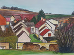 Zillingtal, Streckhöfe, Tusche-Aquarellstift,25x32,2021