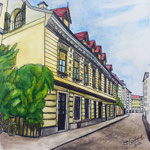 Haus Waldmüller,Haidgasse9,.Tusche-Aquarellstift,30x30,2021