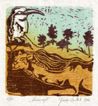 Wüstenvogel · 2006, Holzschnitt, 16 x 15,5 cm