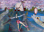 Windmühle in Lagos 2022, Holzschnitt, Auflage 15, 30 x 42 cm