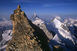 Felsturm, Matterhorn 4478 m, Obergabelhorn 4063 m und Dent d´Herens 4171 m. 