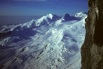 Allalinhorn 4027 m, Strahlhorn 4190 m, Rimpfischhorn 4199 m und Monte Rosa